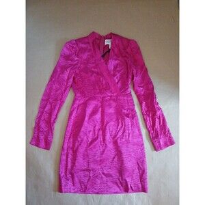 Saloni 100% Silk Dress Womens 0 Pink Shoulder Pads Knee Length Barbiecore Party